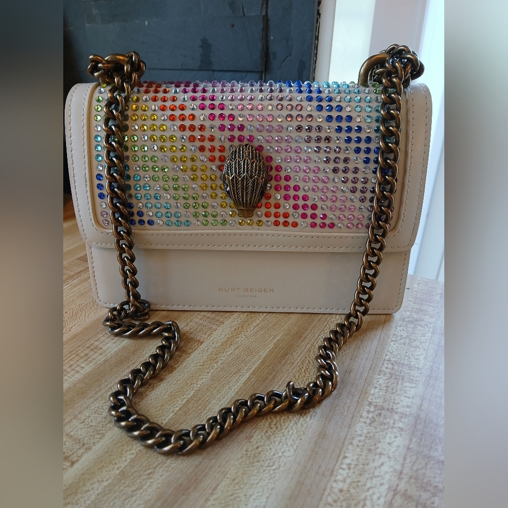 NEW Kurt Geiger Creme Shoreditch Bag with colored Rhinestones